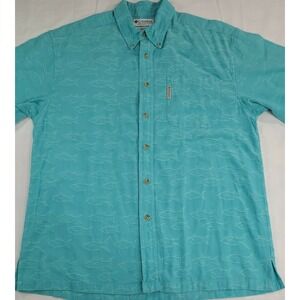 Columbia Sportwear Hawaiian Shirt Men's Size M, Cotton, All Over Fish Print Teal